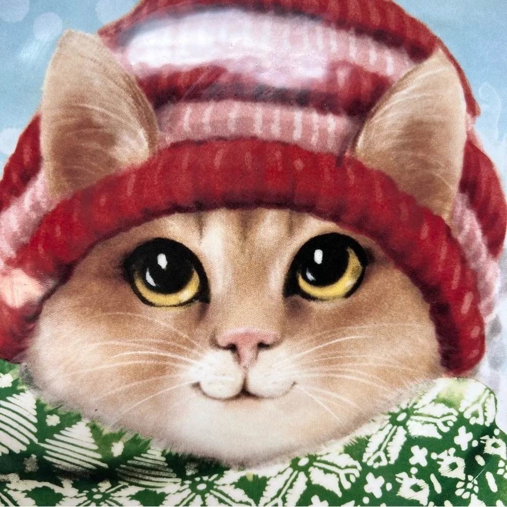 Pier 1 Winter Cat Ironstone Plate with Red Hat and Green Scarf Holiday